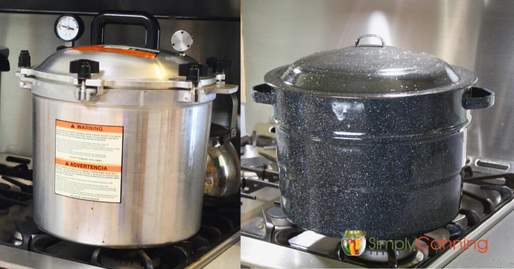 Collage of an All American Pressure canner and a water bath canner.