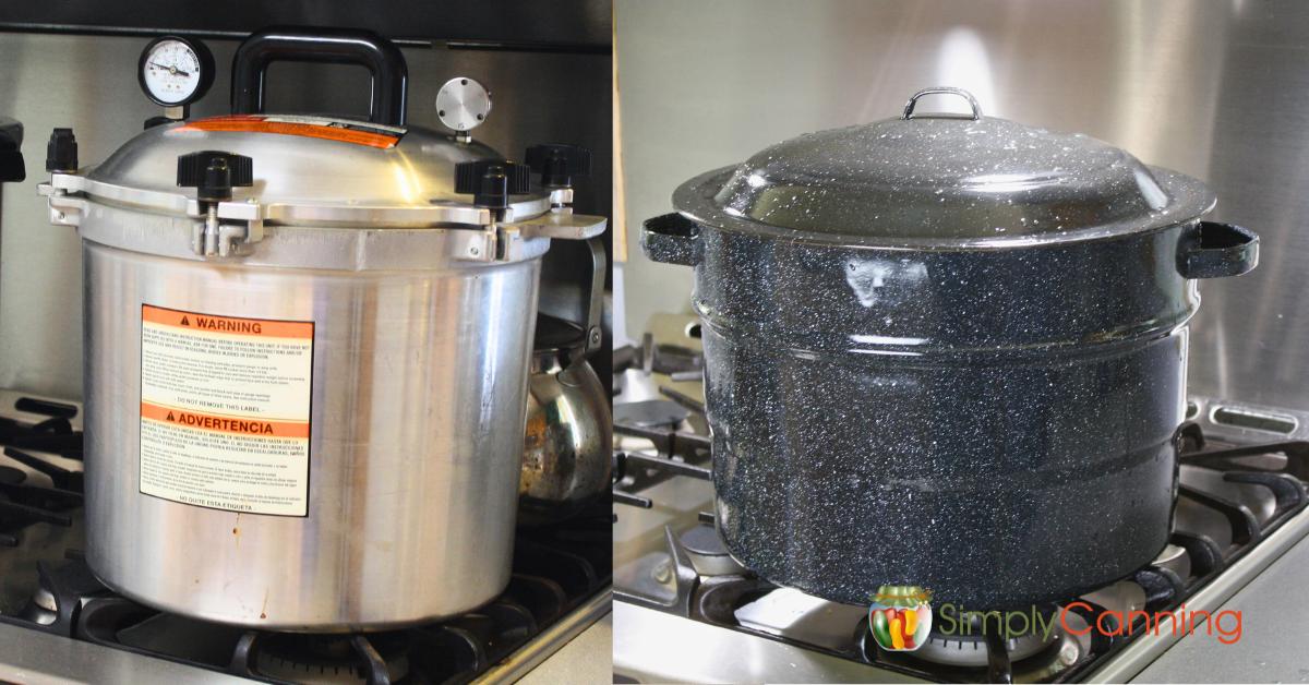 Collage of an All American Pressure canner and a water bath canner.