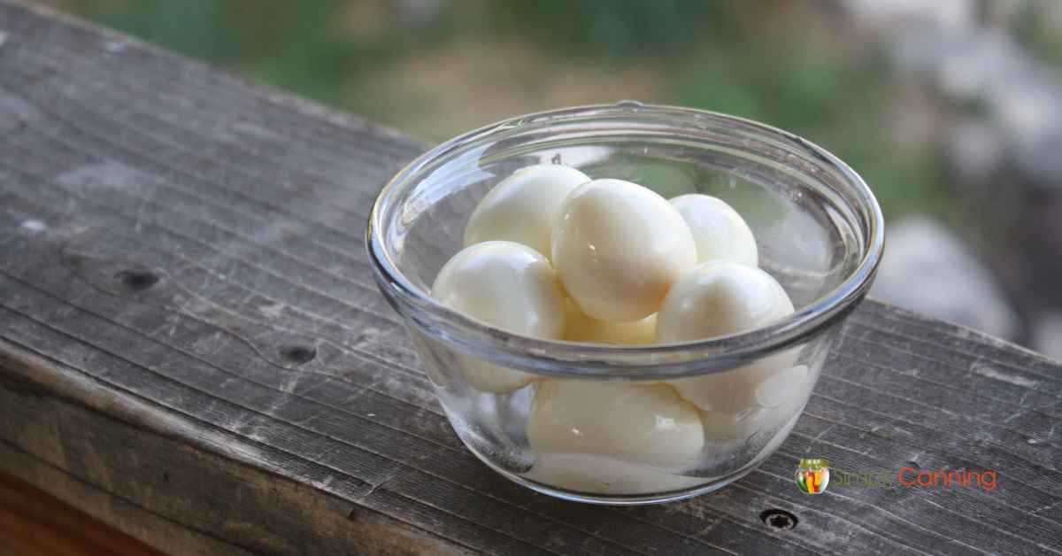 A bowl of white peeled quail eggs