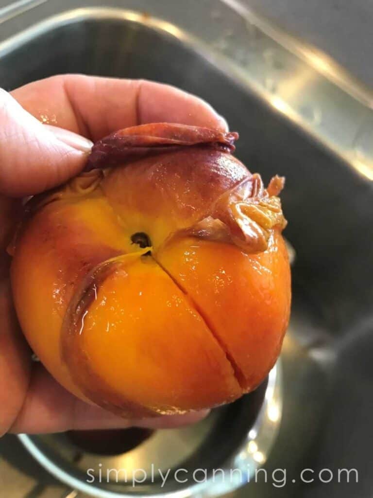 Peeling off the peach skins with your fingers.