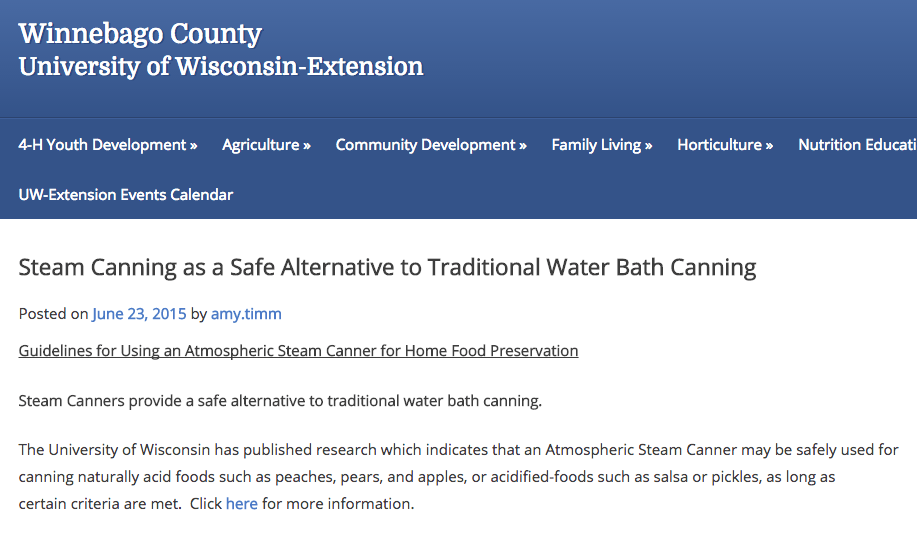 Winnebago County University of Wisconsin Extension Steam Canning as a Safe Alternative to Traditional Water Bath Canning. 