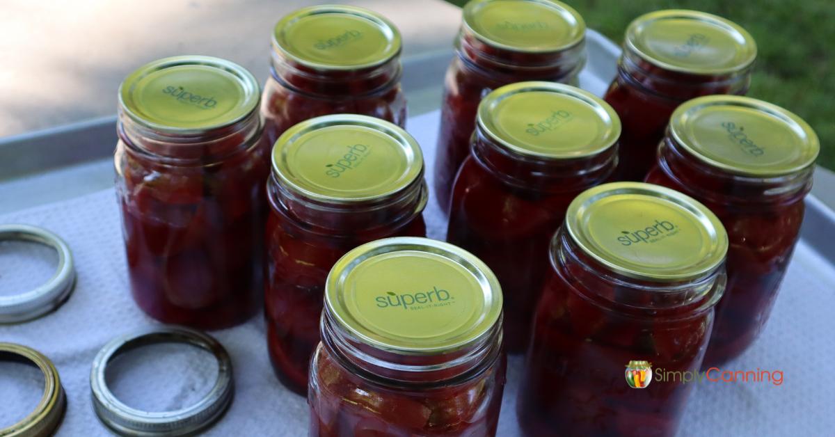 Close up of Superb Canning Lids showing that they are sealed. 