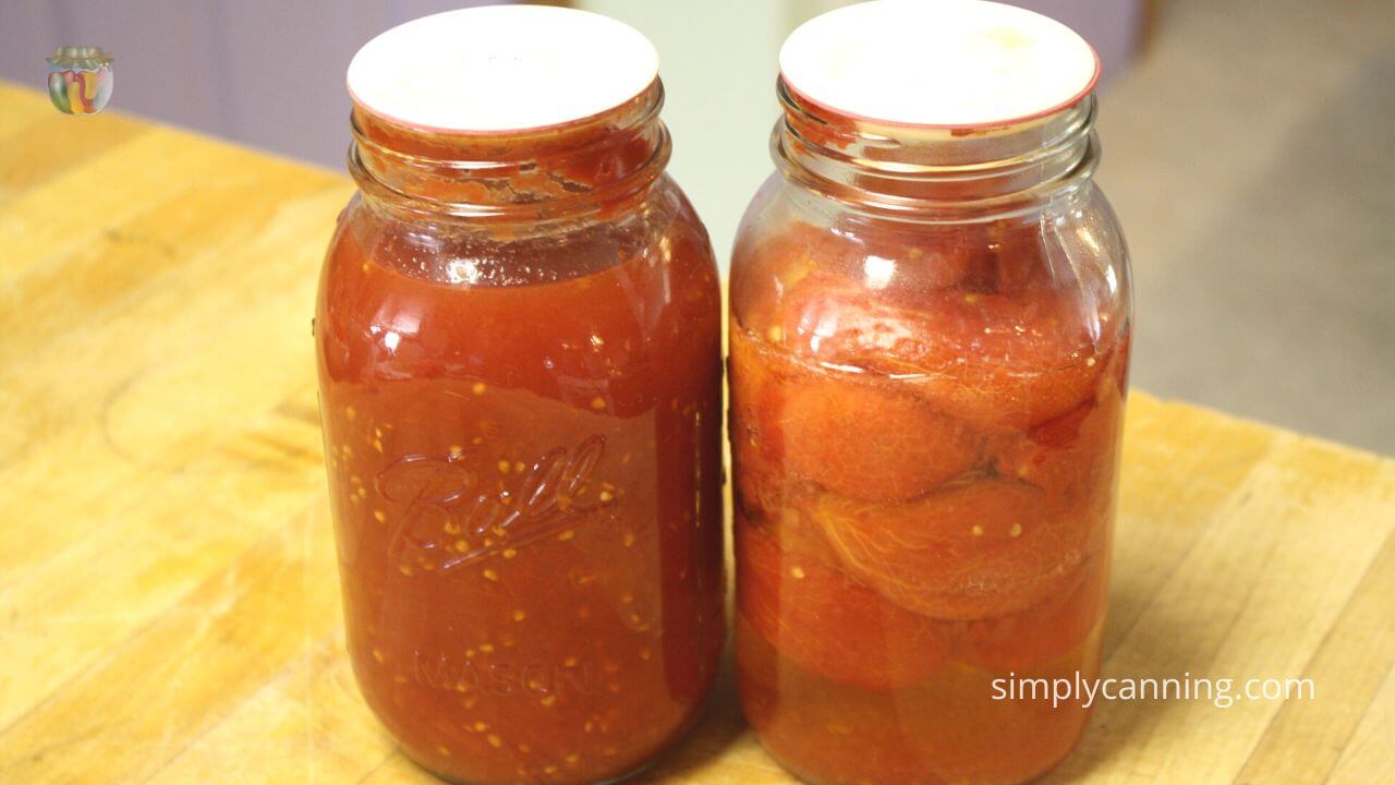 2 quart jars of tomatoes, one more saucy that was a hot pack, the other whole tomatoes that was a raw pack.