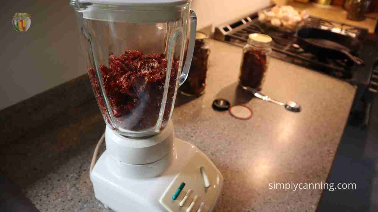 Dehydrated tomatoes in a blender.