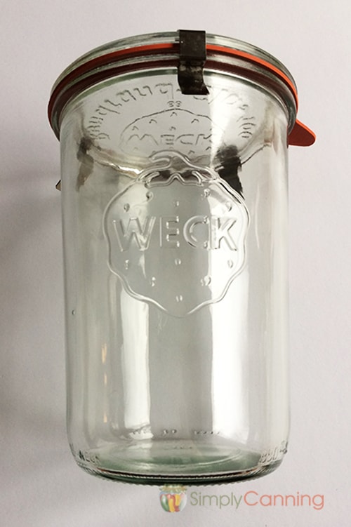 Sealed Weck jar with the strawberry logo on the side of the jar.