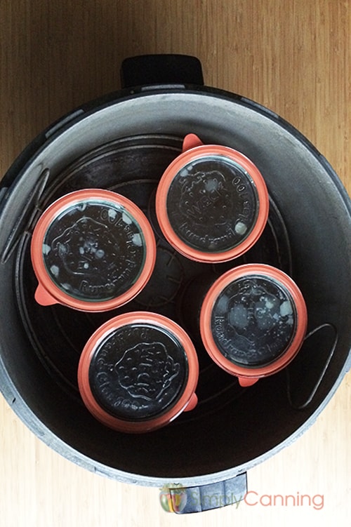 Four Weck jars in the canner.