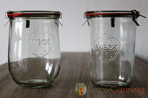 Rounded Weck jar next to a straight sided Weck jar.