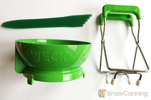 Weck jar lifter and canning funnel with a headspace tool.