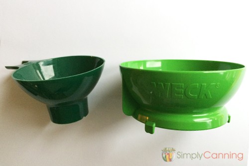 Narrower Mason jar canning funnel compared to the wider Weck canning funnel.